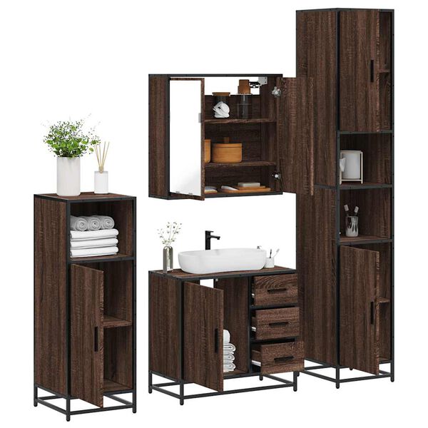 vidaXL Bathroom Furniture Set Brown oak Engineered wood, metal