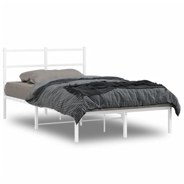 vidaXL Bed Frame White Powder-Coated Steel Double Bed Frame
