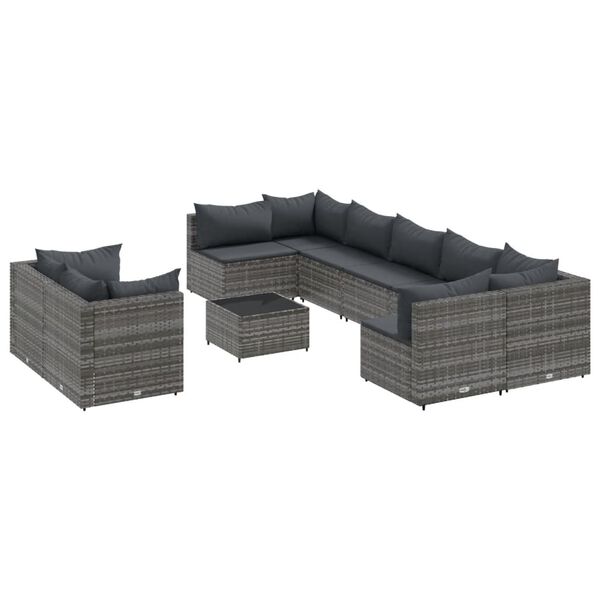 vidaXL Patio Sofa Set Set of 9 Grey Poly Rattan Large Adjustable Feet
