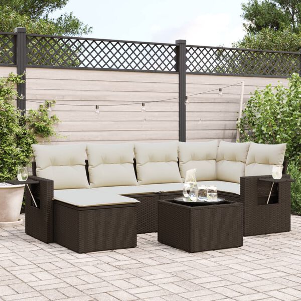 vidaXL Garden Sofa Set Brown PE rattan, powder-coated steel, tempered glass