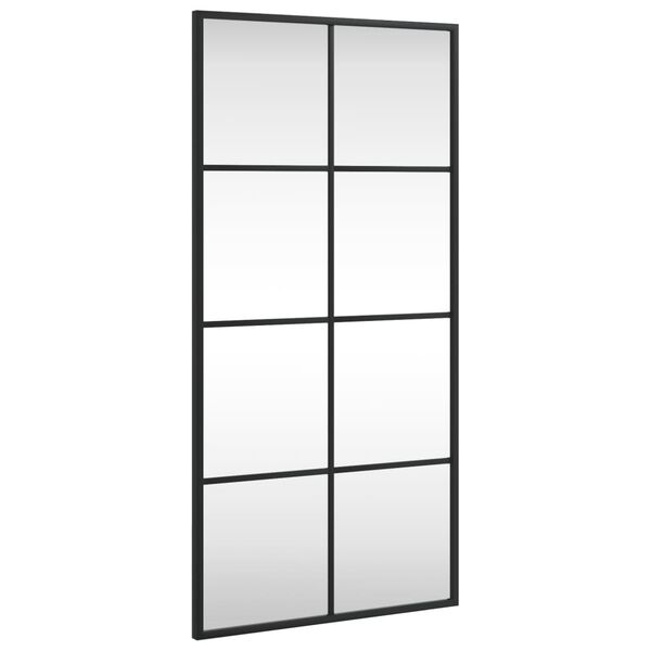 vidaXL Wall Mirror Black Glass, Powder-coated iron 15.7x31.5 in
