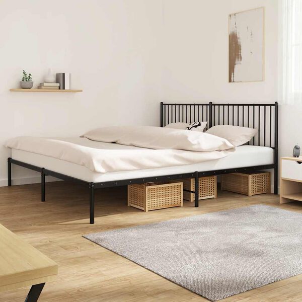vidaXL Bed Frame Black Powder-Coated Steel 79x79 in Bed Frame