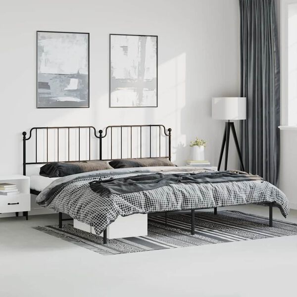 vidaXL Bed Frame Black Powder-Coated Steel Double Bed Frame