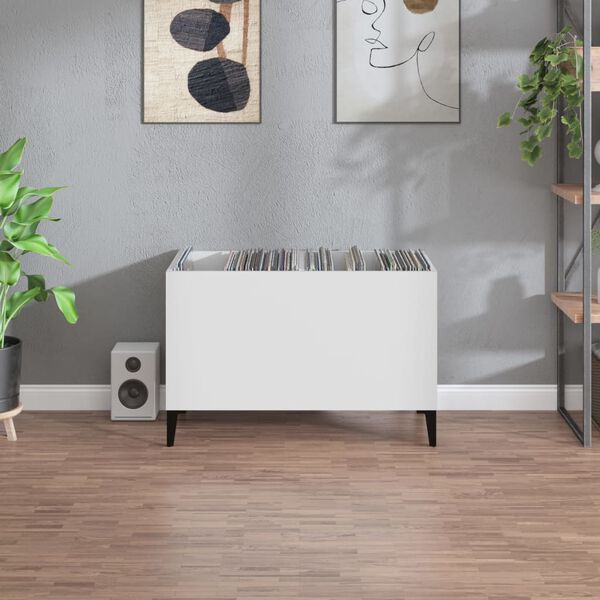 vidaXL Record Cabinet White Engineered wood, metal Medium Record Cabinet