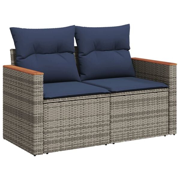 vidaXL Patio Sofa with Cushions 2-Seater Gray Poly Rattan