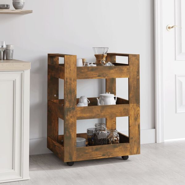 vidaXL Kitchen Trolley Smoked Oak 23.6x17.7x31.5" Engineered Wood