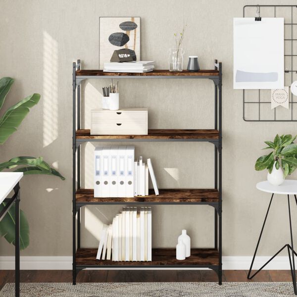 vidaXL Bookcase Smoked oak Engineered wood and metal Medium
