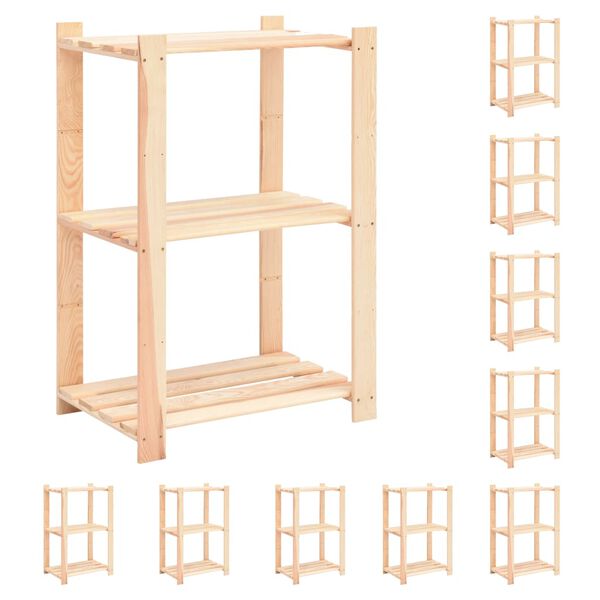 vidaXL 3-Tier Storage Racks 10 pcs 23.6"x15"x35.4" Solid Pinewood 330.7 lb
