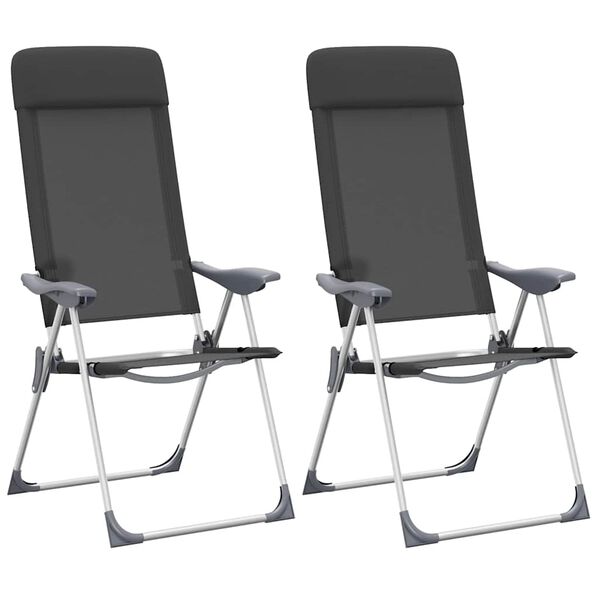 vidaXL Folding Camping Chairs 2 pcs Black Aluminum