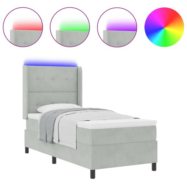 vidaXL Box Spring Bed Light Grey 39.37 x 78.74 in Velvet