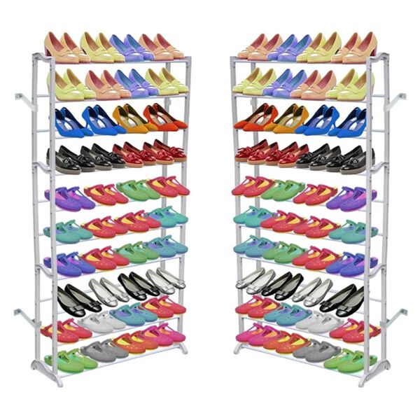vidaXL Shoe Rack Set of 2 White Plastic with metal struts Compact
