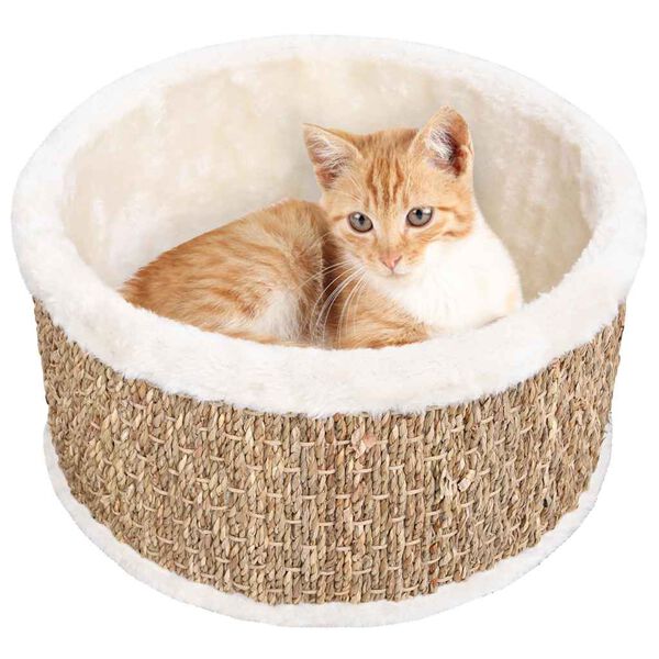 vidaXL Cat Basket Beige Flakeboard, plush, seagrass 14.2 in diameter