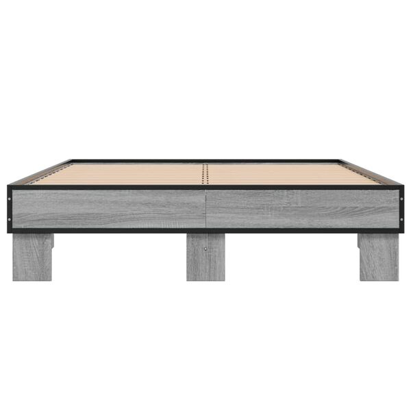 vidaXL Bed Frame Grey sonoma Engineered wood, metal, plywood 55 x 79 in