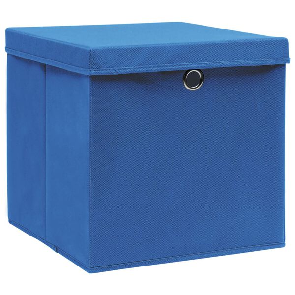 vidaXL Storage Box Set of 4 Blue Non-woven fabric 11.0x11.0x11.0 in