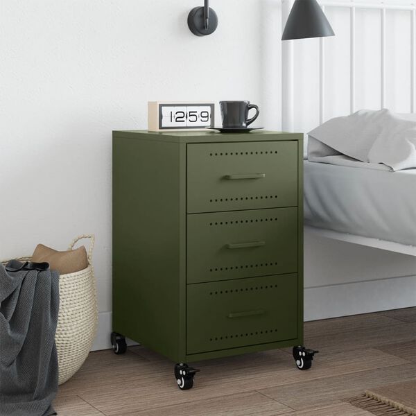 vidaXL Bedside Cabinet Olive Green Cold-rolled steel Medium