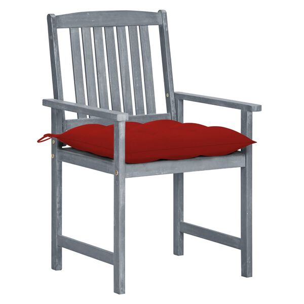 vidaXL Patio Chair Set of 4 Gray and Red Solid acacia wood Medium