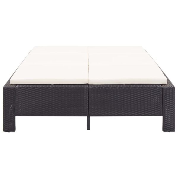 vidaXL Sunbed Black rattan, cream white cushion PE rattan 2-Person size