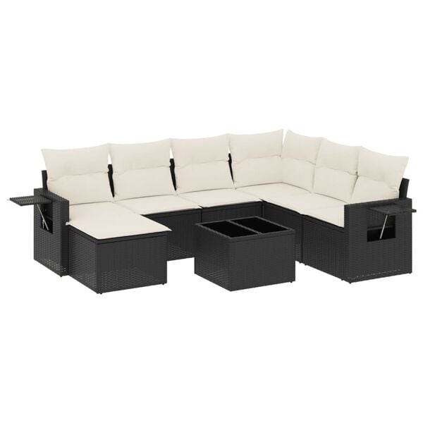 vidaXL Garden Sofa Set Black, Cream White PE rattan 8 Piece Set