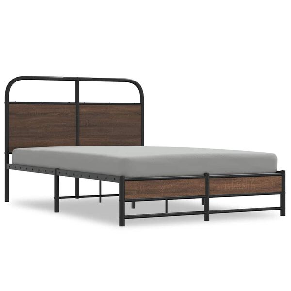 vidaXL Bed Frame Brown oak Steel Double Bed Rectangular Traditional