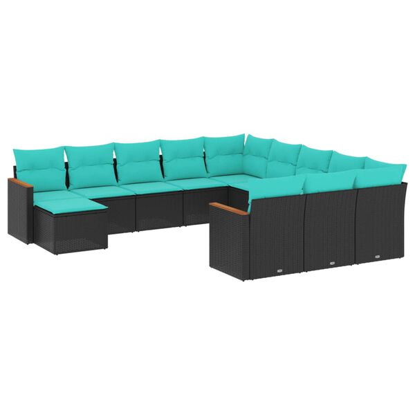 vidaXL Patio Sofa Set Black Poly Rattan, Powder-Coated Steel, Polyester