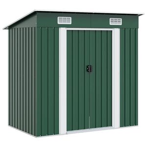 vidaXL Garden Shed Green Galvanized Steel Medium Garden Shed