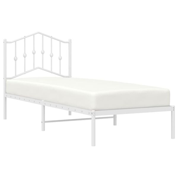 vidaXL Bed Frame White Powder-Coated Steel Twin Bed Frame Rectangular