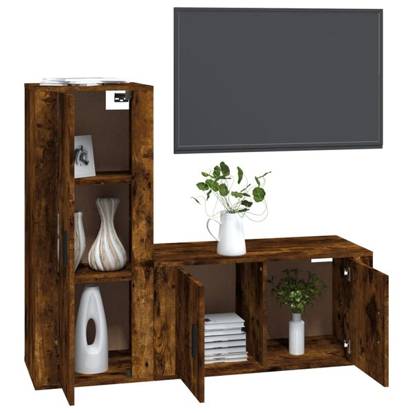 vidaXL TV Cabinet Set Set of 2 Smoked oak Engineered wood Medium
