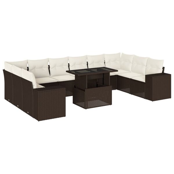 vidaXL Garden Sofa Set Brown Poly Rattan Large UV-resistant materials