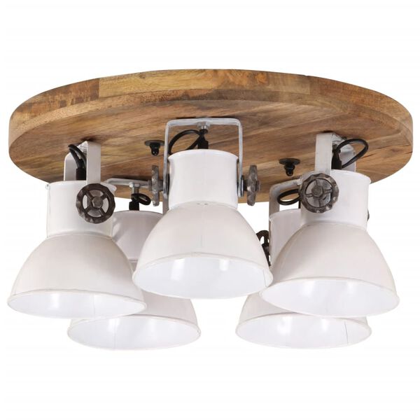 vidaXL Ceiling Lamp White Iron, Solid Mango Wood Medium Industrial