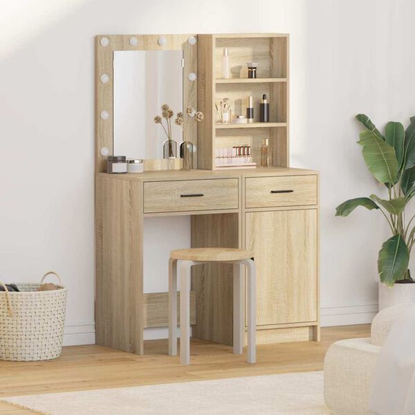 vidaXL Dressing Table Set with LED 2 pcs Sonoma Oak Engineered Wood