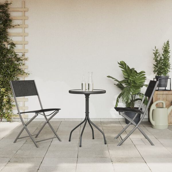 vidaXL 3 Piece Patio Dining Set Black Steel