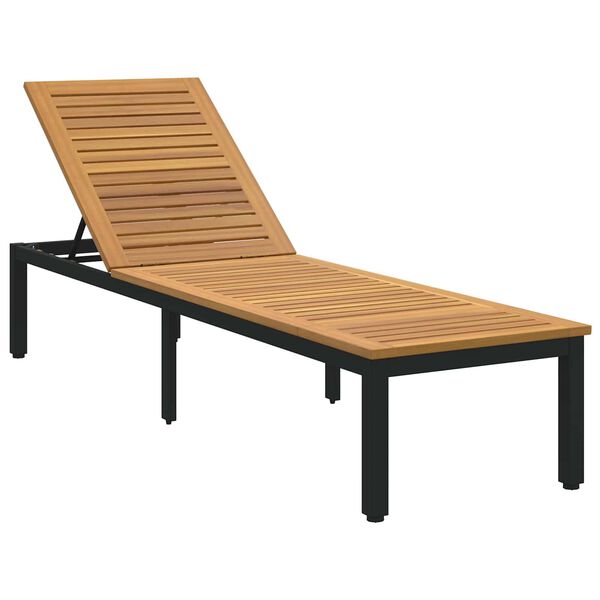 vidaXL Sun lounger Reclining Black 200 x 55 x 35cm Solid Acacia wood