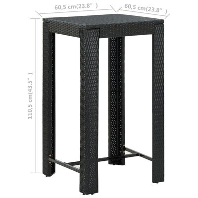 vidaXL Patio Bar Table Black 23.8"x23.8"x43.5" Poly Rattan