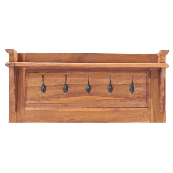 vidaXL Coat Rack Teak Brown Solid Teak Wood 31.5 x 6.5 x 13.8 in Hooks