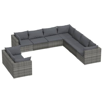 vidaXL 9 Piece Patio Lounge Set with Cushions Gray Poly Rattan