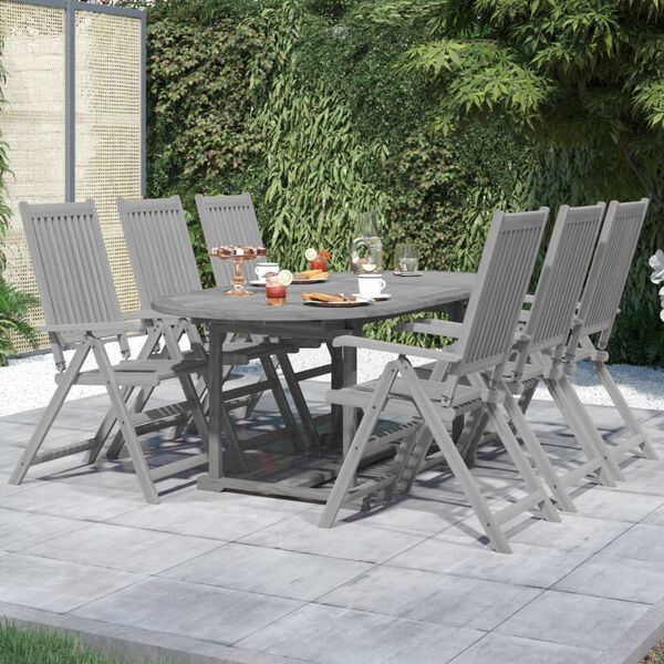 vidaXL Garden Dining Set Grey Solid acacia wood Large Foldable