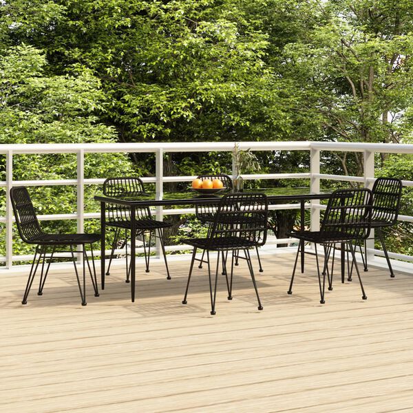 vidaXL Garden Dining Set Black Poly Rattan, Steel, Tempered Glass Durable