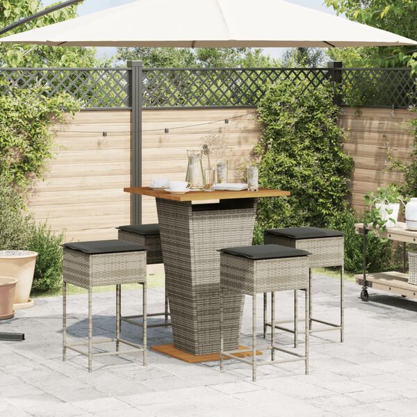 vidaXL Garden Bar Set Grey PE rattan 5-piece Removable Covers