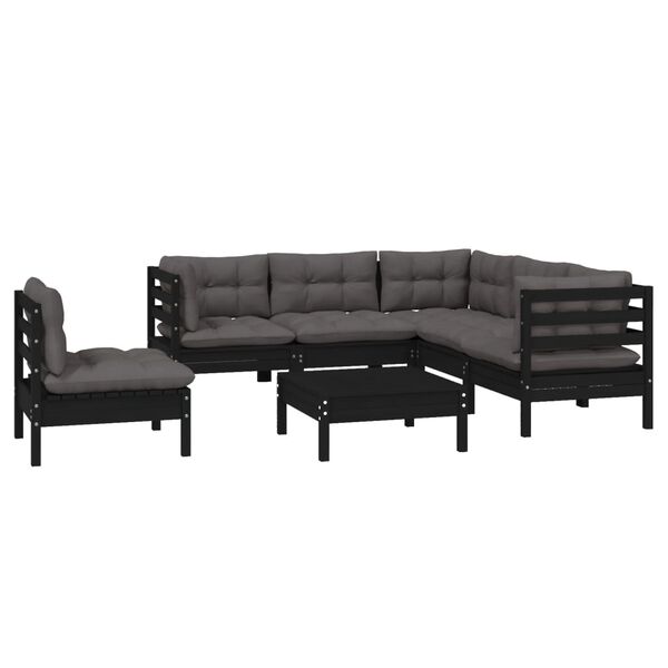vidaXL Garden Lounge Set Black Solid Pinewood Medium Modular