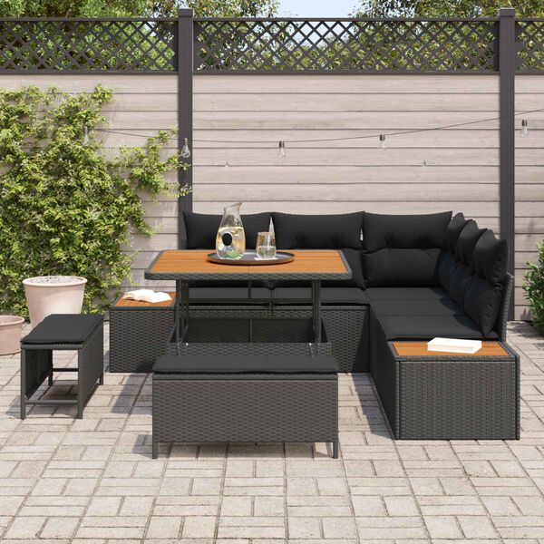 vidaXL Garden Sofa Set with Cushion 8 pcs Black Poly rattan