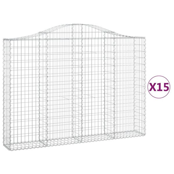 vidaXL Arched Gabion Baskets 15 pcs 78.7x11.8x140/160" Galvanised Iron