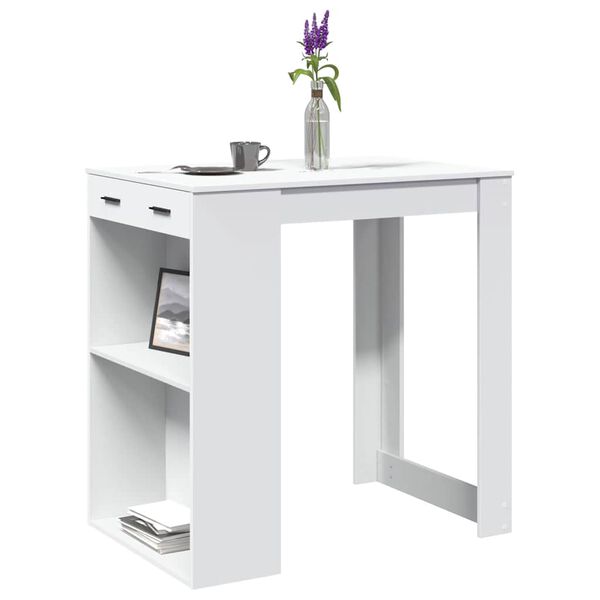 vidaXL Bar Table White Engineered wood Medium Storage Bar Table
