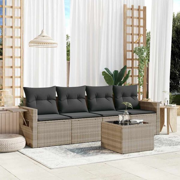 vidaXL Garden Sofa Set Light Grey PE Rattan Medium Adjustable Feet