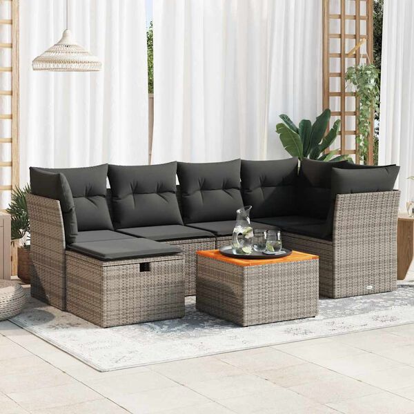 vidaXL Garden Sofa Set Grey PE Rattan Large Adjustable Feet