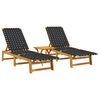 vidaXL Sun Lounger Set of 2 Black and brown Solid acacia wood Standard