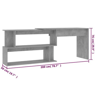 vidaXL Corner Desk Concrete Gray 78.7"x19.7"x29.9" Chipboard