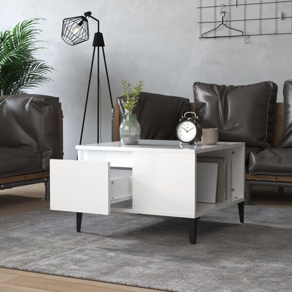 vidaXL Coffee Table High Gloss White Engineered Wood Compact Square
