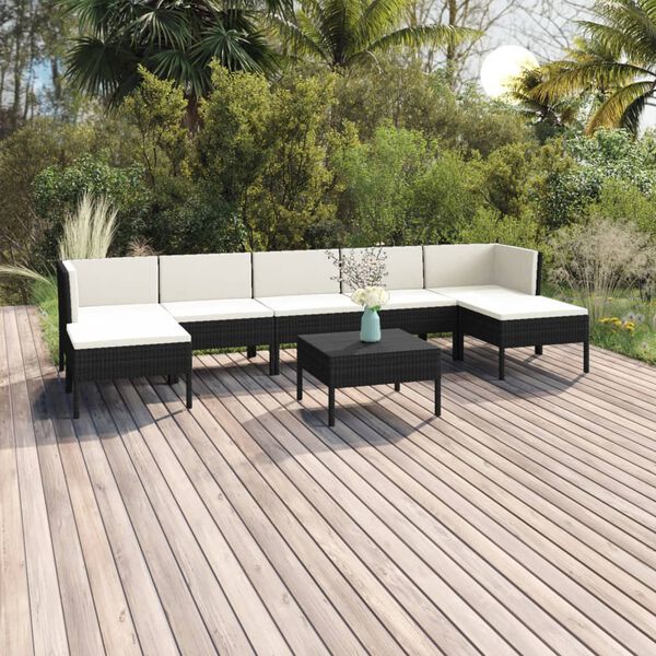 vidaXL Garden Lounge Set Black PE Rattan Medium Modular