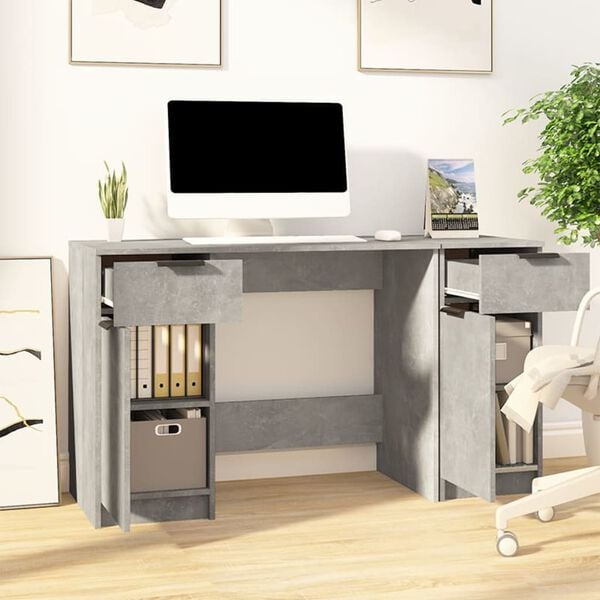 vidaXL Desk Concrete Grey Engineered Wood Medium Desk Rectangular