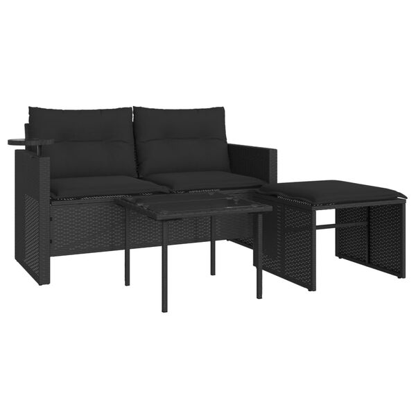 vidaXL Garden Sofa Set Black PE rattan, powder-coated steel, tempered glass